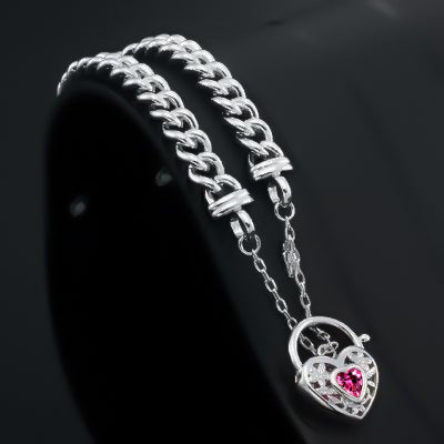 925 Sterling Silver Plated Euro Chain Bracelet with a Pink Filigree Locket - USA Made-3